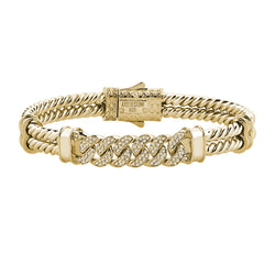 Mens Cuban Links Twıned Bangle - Solid Silver - Yellow Gold
