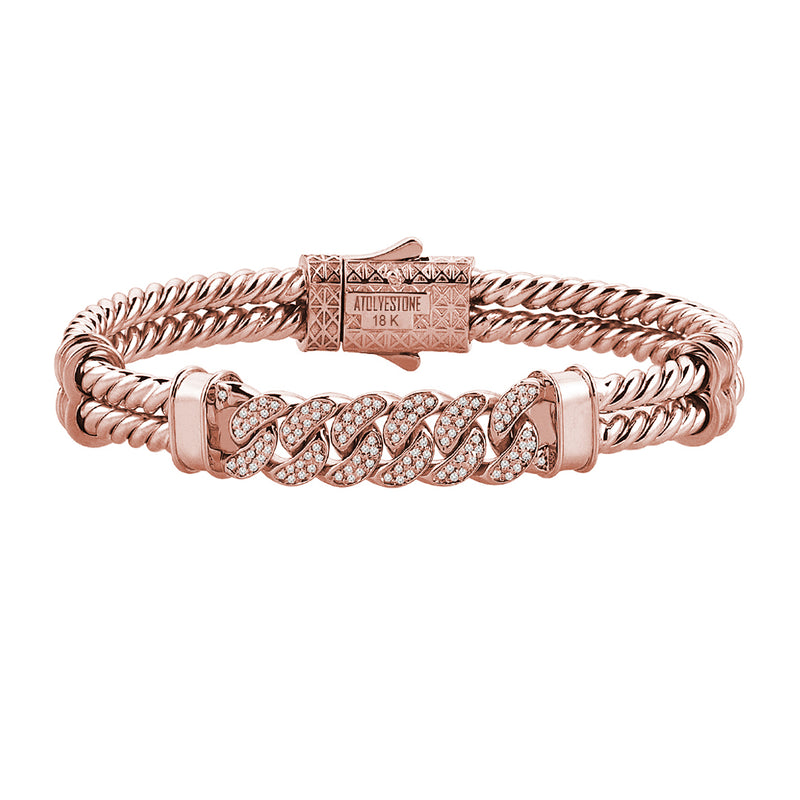 Mens Cuban Links Twined Bangle - Solid Gold - Rose Gold