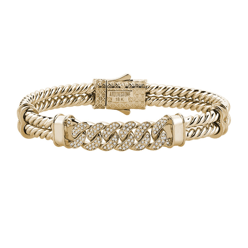 Mens Cuban Links Twined Bangle - Solid Gold - Yellow Gold