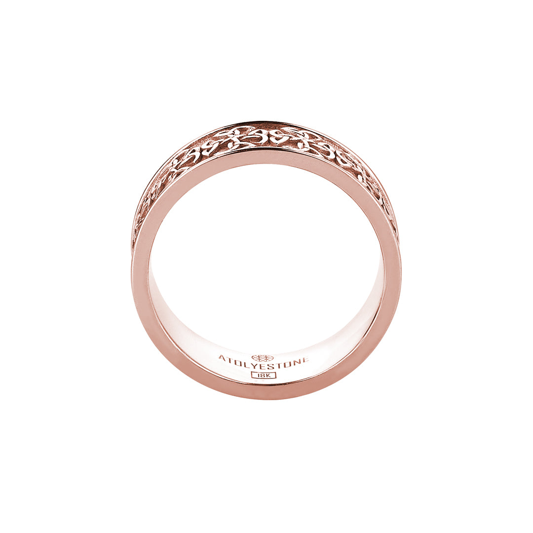 Solid Rose Gold Band Ring with Celtic Knot Design for Men