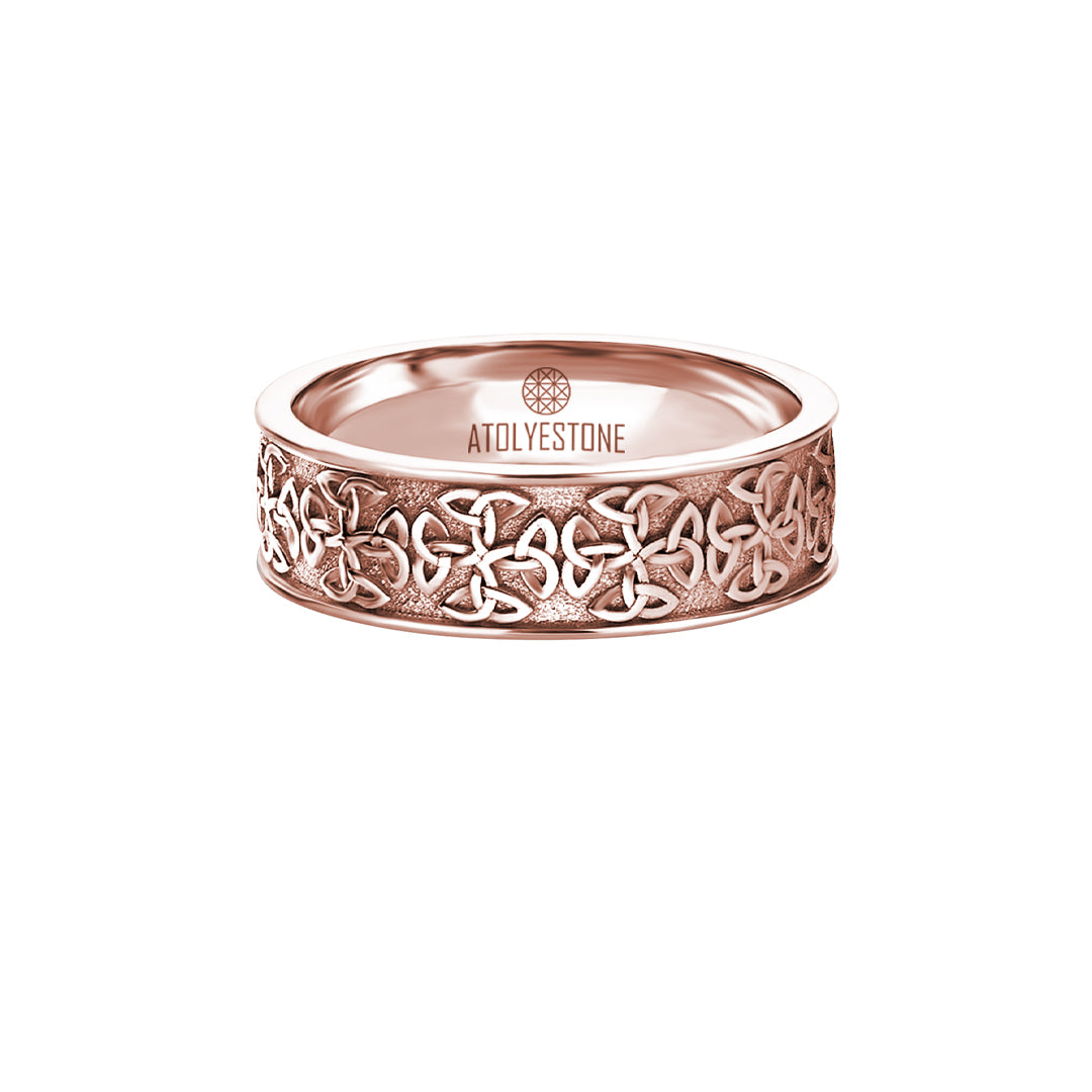 Men's Solid Rose Gold Celtic Knot Band Ring