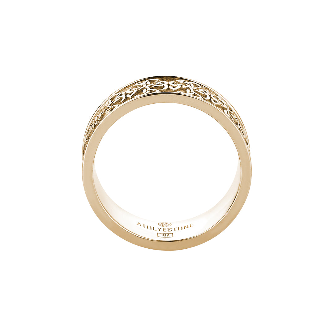 Solid Yellow Gold Band Ring with Celtic Knot Design for Men