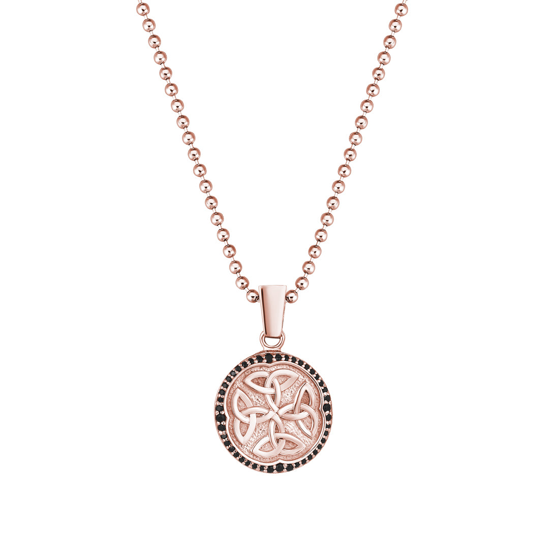 Men's Real Rose Gold CZ Paved Celtic Medal Pendant