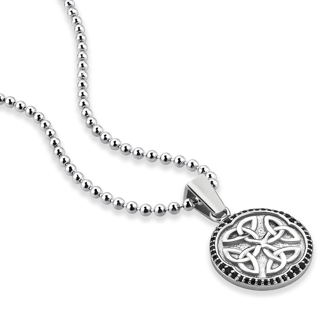 Men's Real White Gold CZ Paved Celtic Medal Pendant