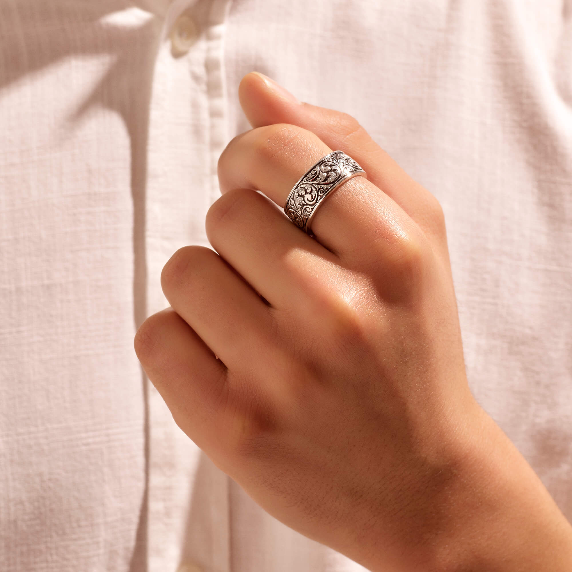925 Sterling Silver Carved Wedding Band for Men