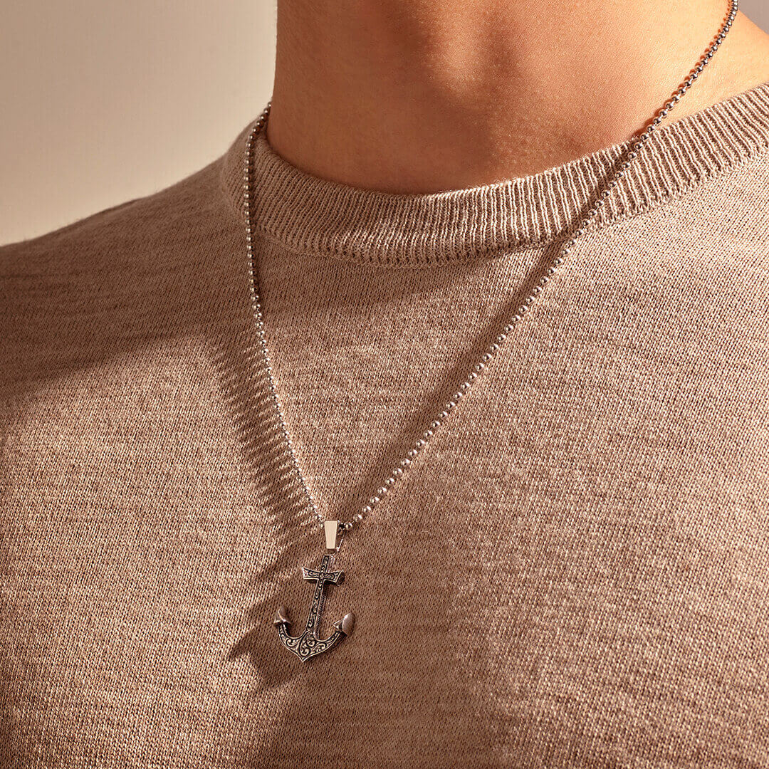 Classic Anchor Necklace  - Carved Silver (Pendant only)