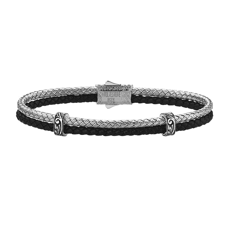 Classic Leather and Silver Bangle