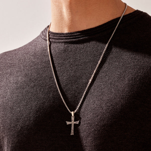 Classic Cross Necklace  - Carved Silver (Pendant only)