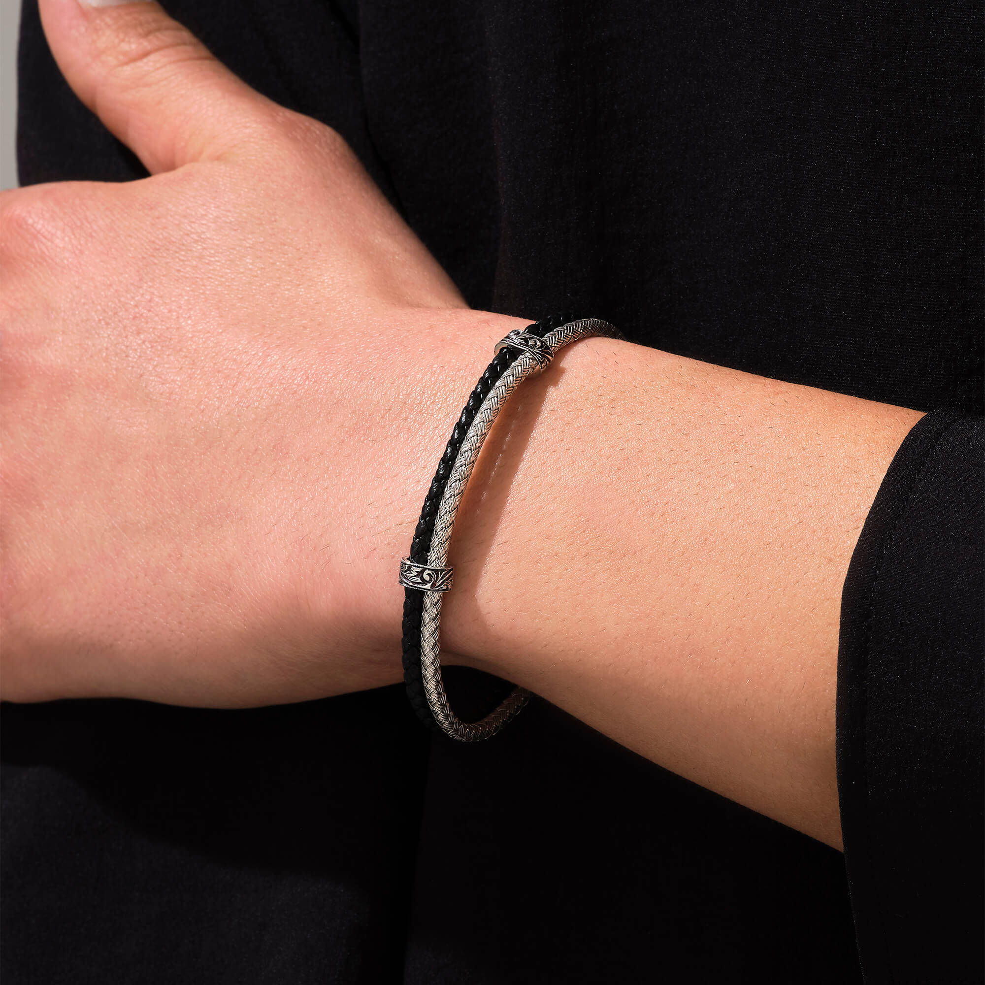 Classic Leather and Silver Bangle