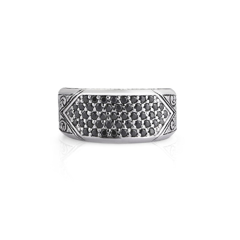 Classic Pave Signet Ring - Solid Silver - Pave Black Diamond
