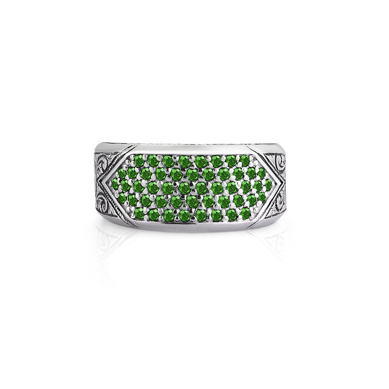 Classic Pave Signet Ring - Solid Silver - Pave Emerald