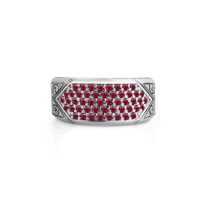 Classic Pave Signet Ring - Solid Silver - Pave Ruby