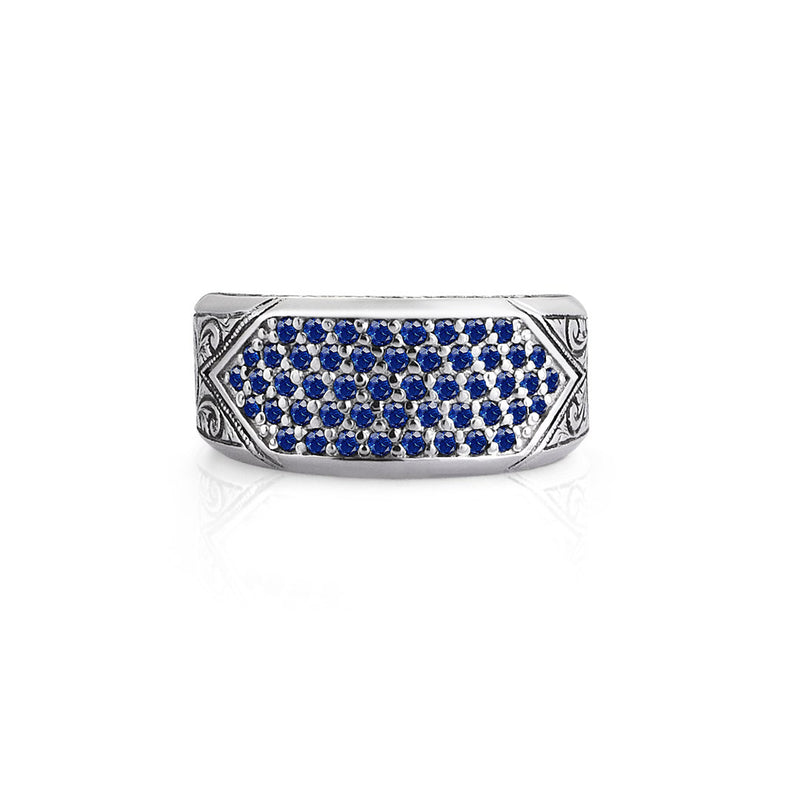 Classic Pave Signet Ring - Solid Silver - Pave Sapphire