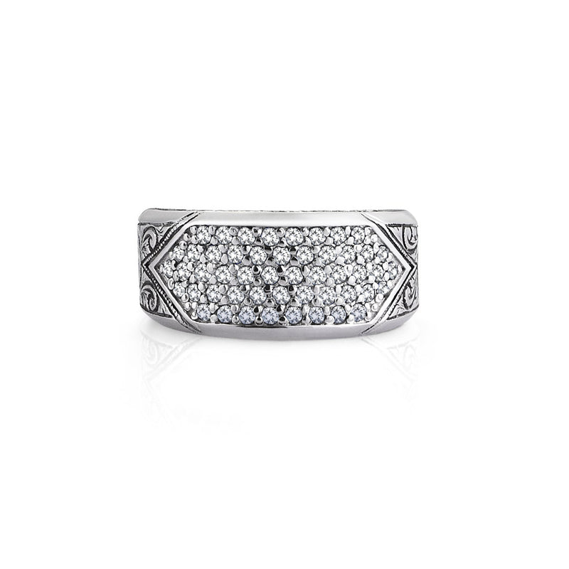 Classic Pave Signet Ring - Solid Silver - Pave White Diamond
