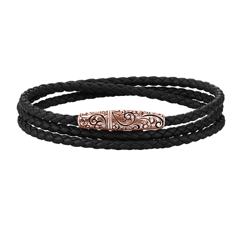 Classic Wrap Leather Bracelet - Solid Silver - Rose Gold - Black Leather
