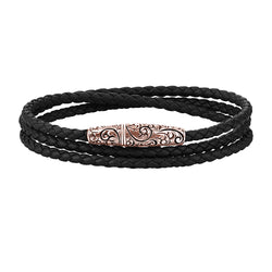 Classic Wrap Leather Bracelet - Solid Rose Gold - Black
