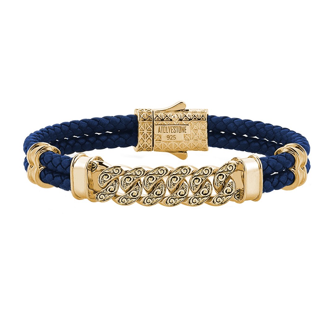 Men's Classic Cuban Links Leather Bracelet - Blue Leather