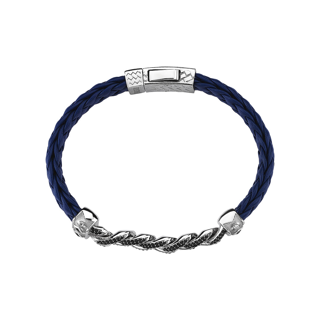Cuban Links Woven Leather Bracelet in Silver