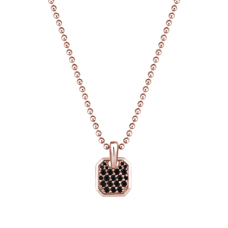 Men's Cushion Square Tag Pendant Paved with Black CZ in Rose Gold