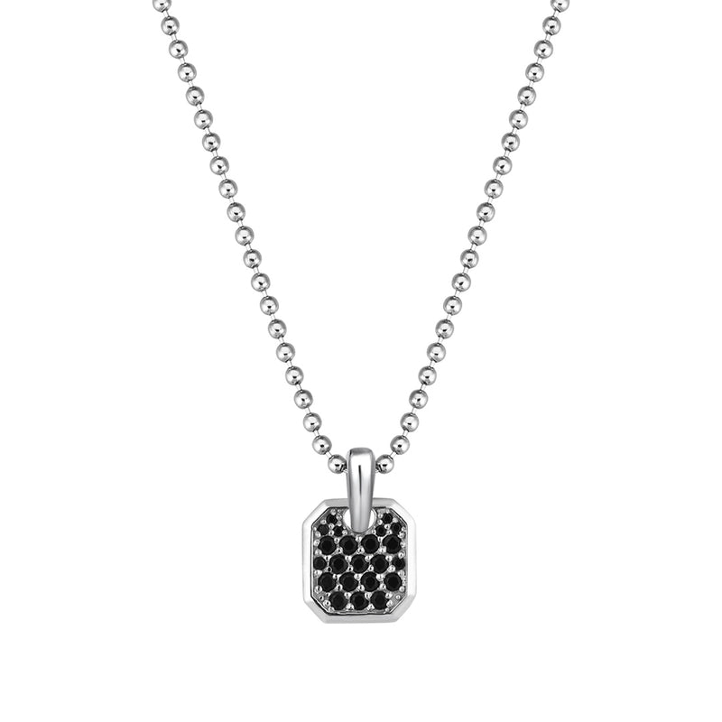 Men's Cushion Square Tag Pendant Paved with Black CZ in White Gold