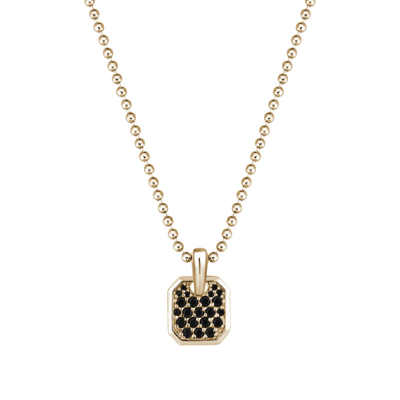 Men's Cushion Square Tag Pendant Paved with Black CZ in Yellow Gold