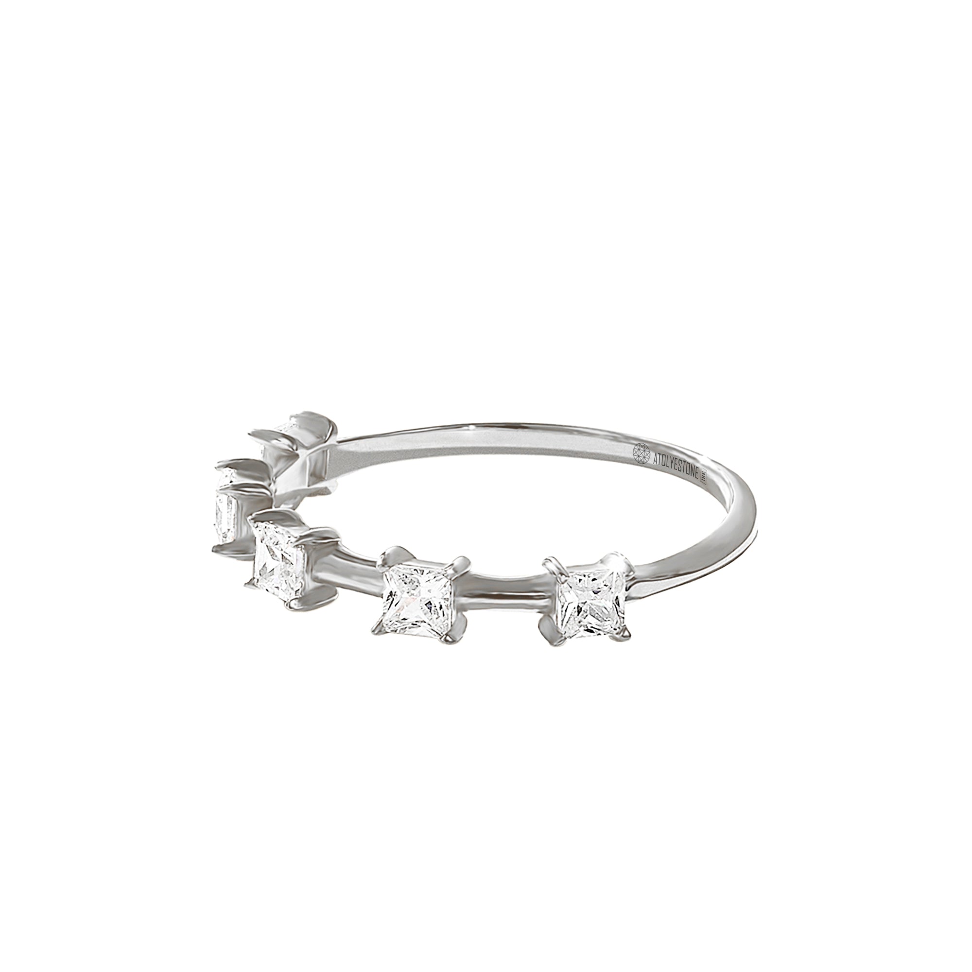 0.50 ct 5 Stone Princess Cut Diamond Ring in Real White Gold