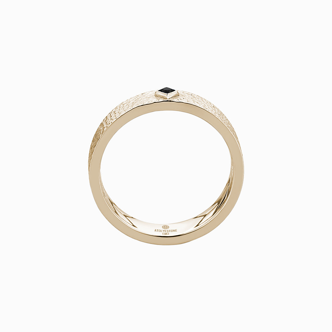 Men's Real Yellow Gold Hammered 5mm Band Solitaire Ring