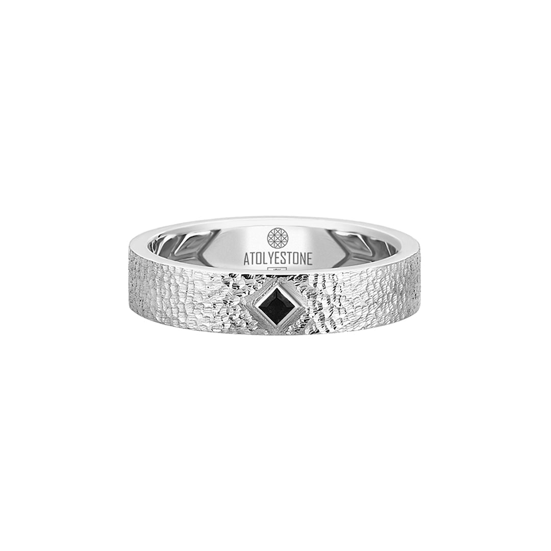 Men's Solid White Gold Hammered 5mm Band Solitaire Ring