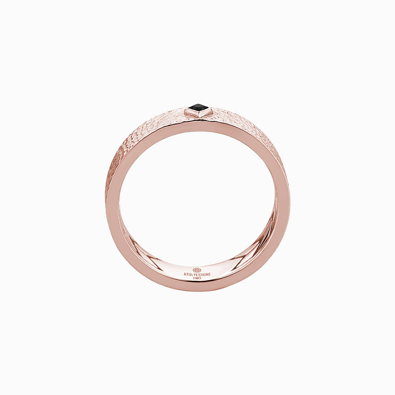 Men's Real Rose Gold Hammered 5mm Band Solitaire Ring