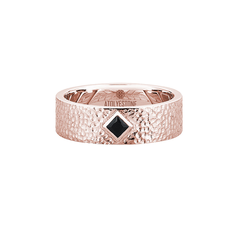 Men's Solid Rose Gold Hammered 7mm Band Solitaire Ring