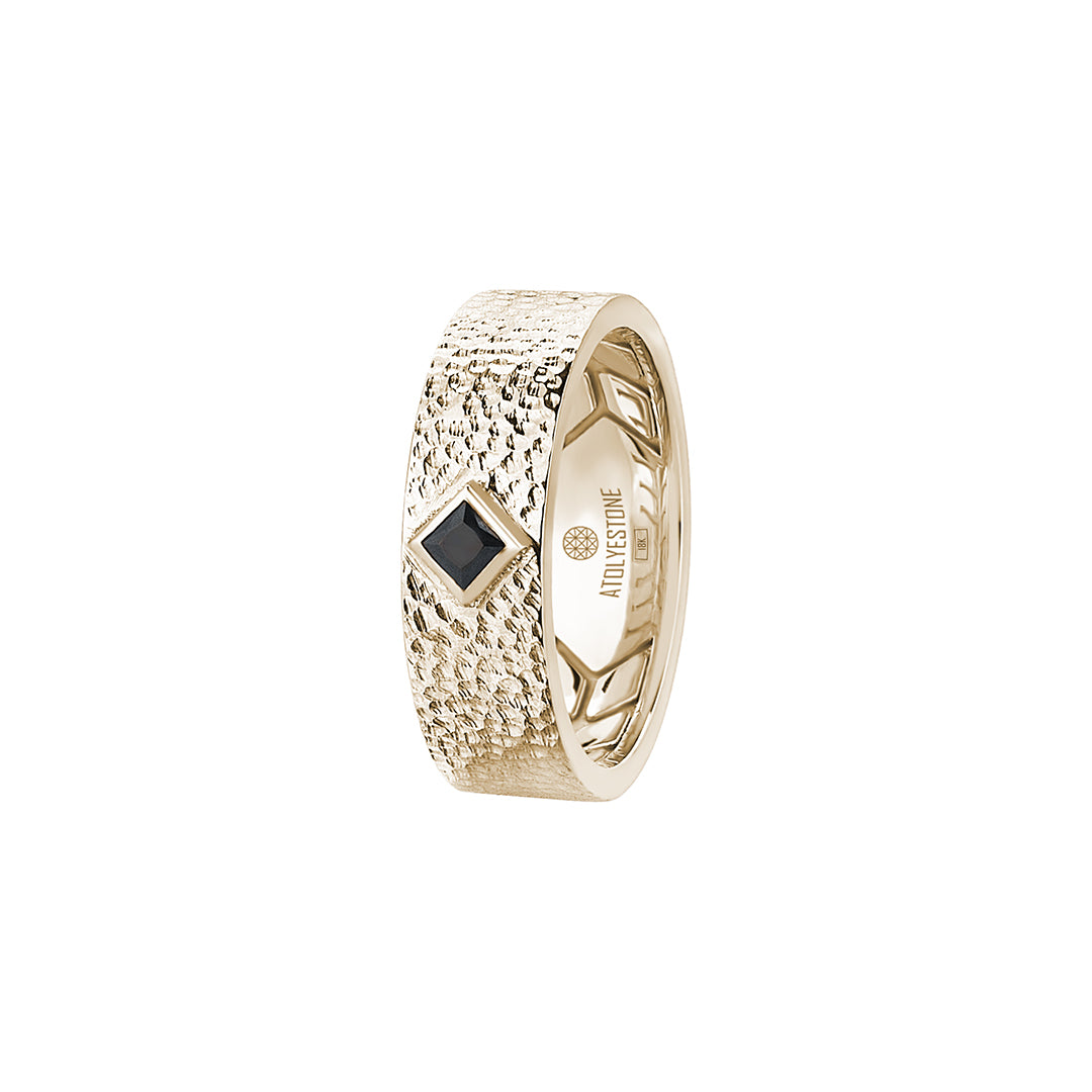 Men's Real Yellow Gold Hammered Bold Band Solitaire Ring