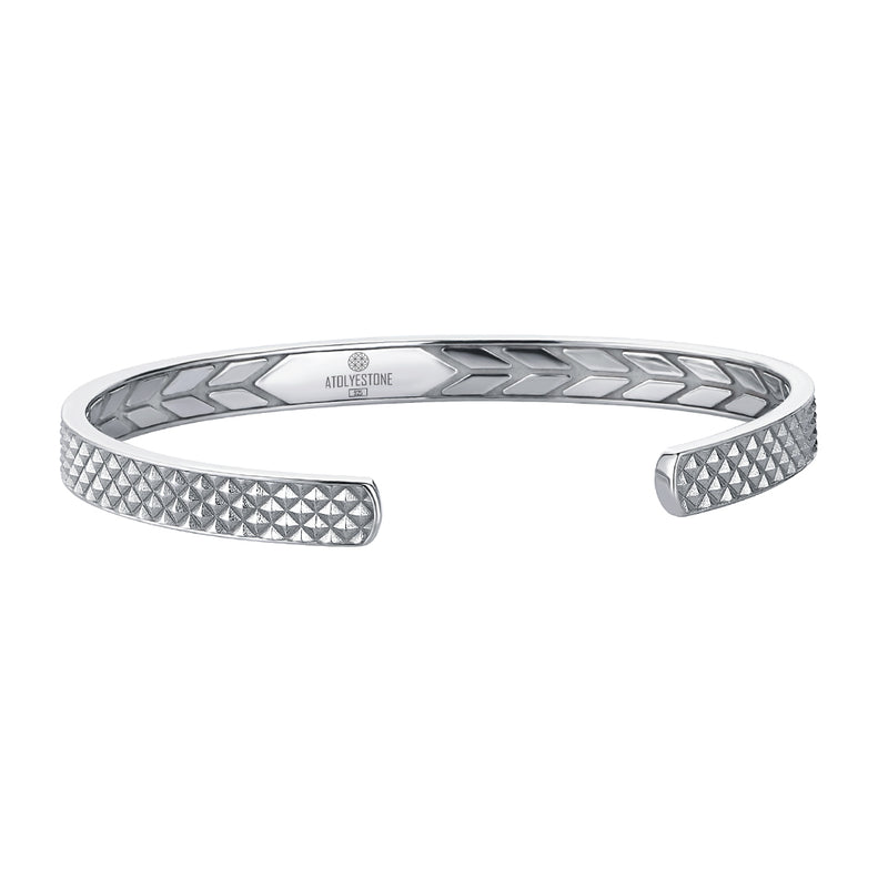 925 Sterling Silver Diamond Pave Pyramid Cuff Bracelet with for Men