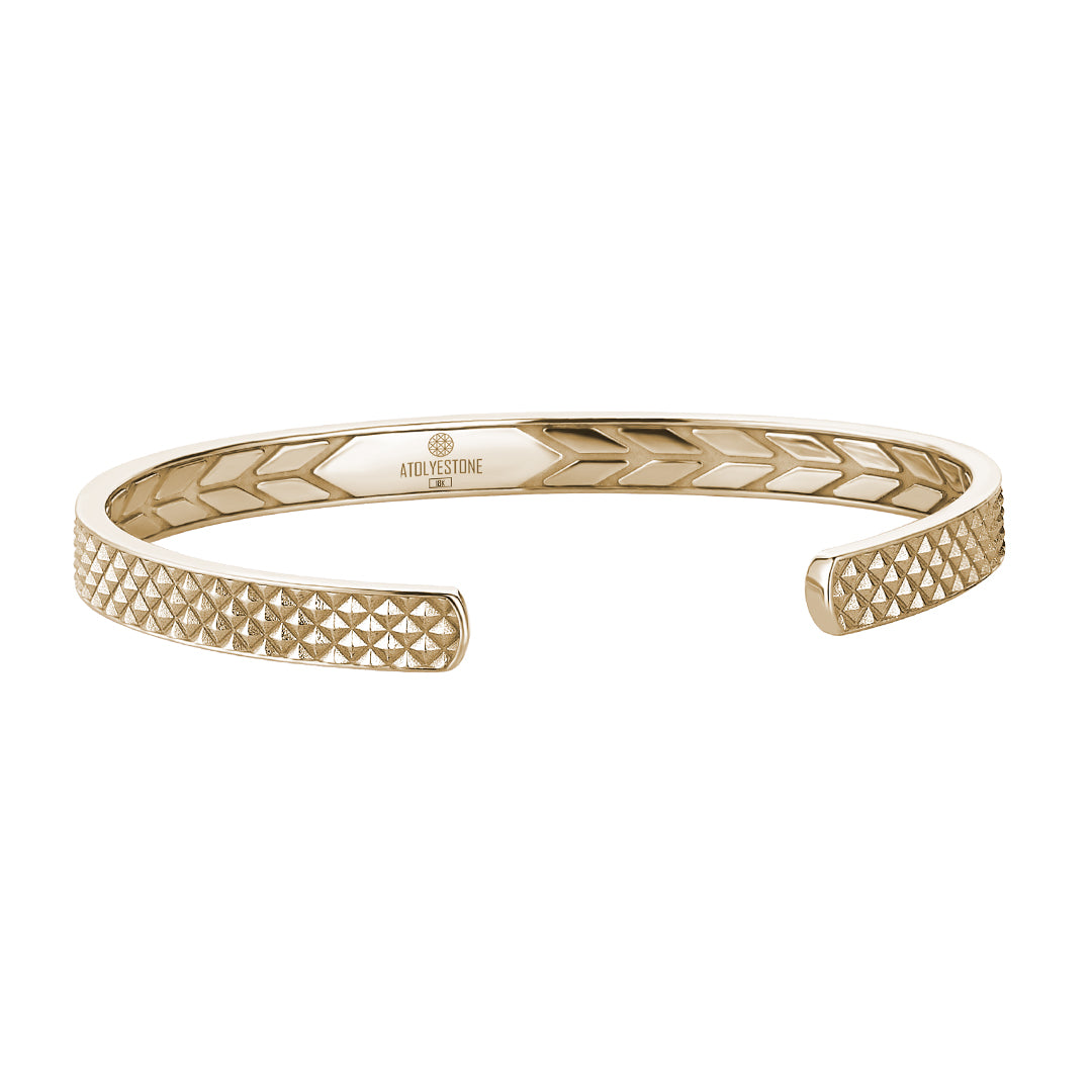 Men's Diamond Pyramid Design Open Cuff Bracelet in 14k Real Yellow Gold