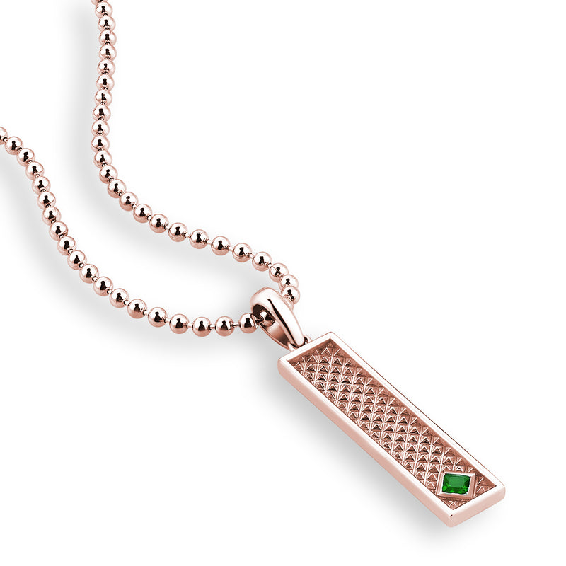 Real Rose Gold Vertical Pyramid Design Tag Pendant with Emerald for Men