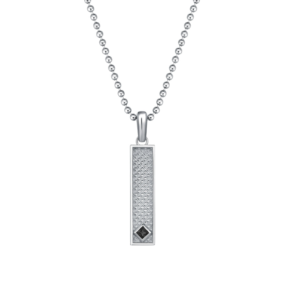 Men's Real White Gold Vertical Pyramid Design Pendant with Black Diamond