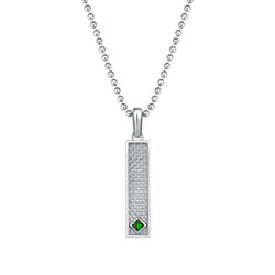 Men's 925 Sterling Silver Vertical Pyramid Design Pendant Paved with Emerald