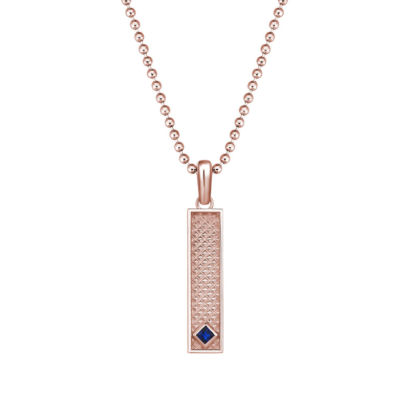Men's Solid Rose Gold Vertical Pyramid Design Pendant with Real Sapphire