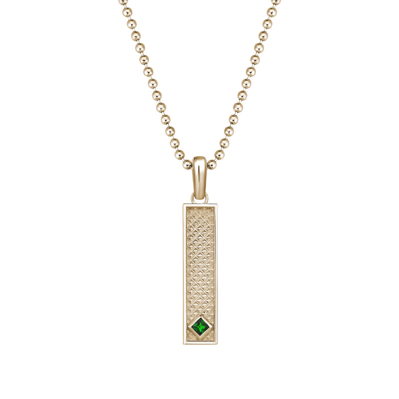 Men's Solid Yellow Gold Vertical Pyramid Design Pendant with Real Emerald