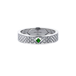 Men's Emerald Paved 925 Sterling Silver Band Ring with Pyramid Design