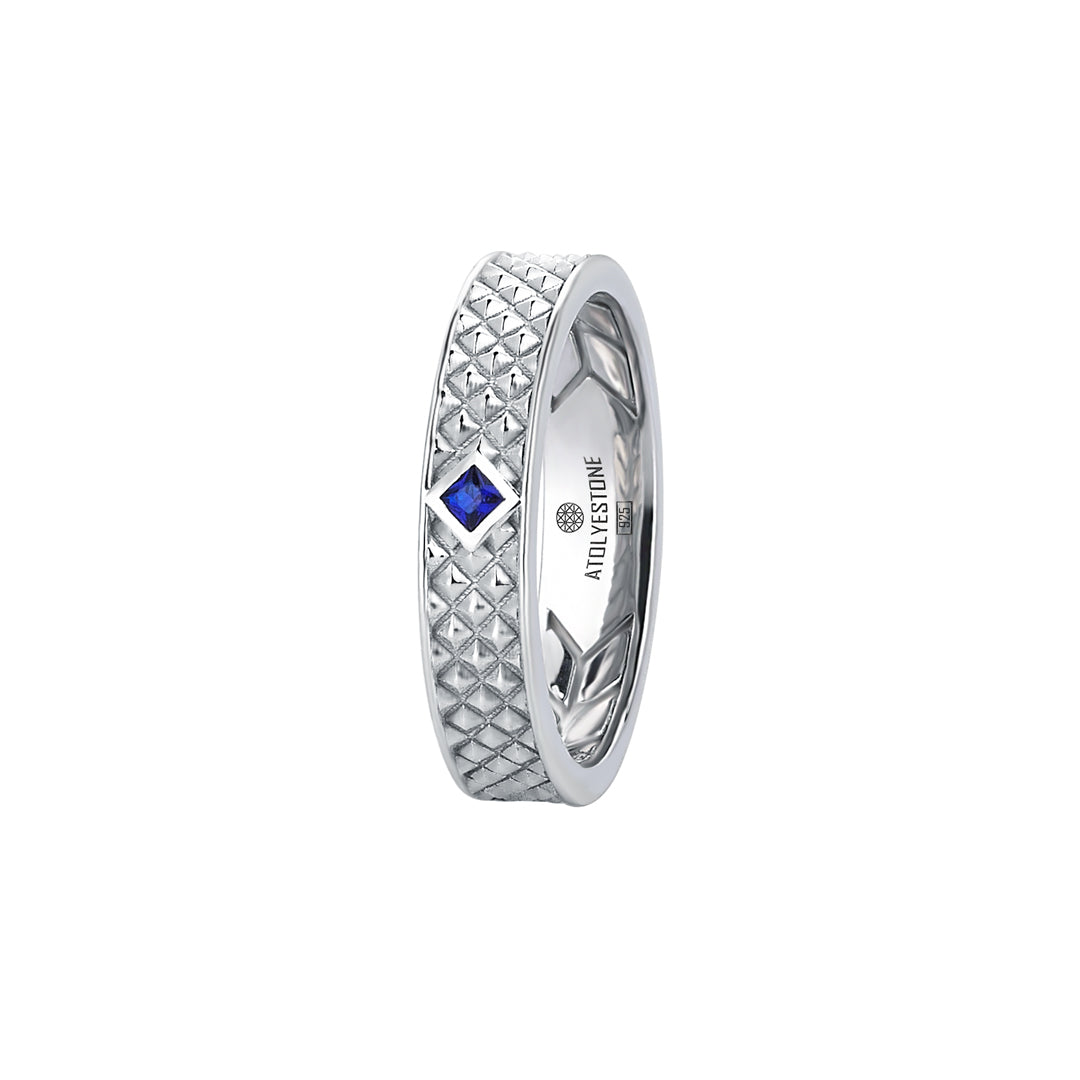 Men's Sapphire Paved Pyramid Band Ring in 925 Sterling Silver