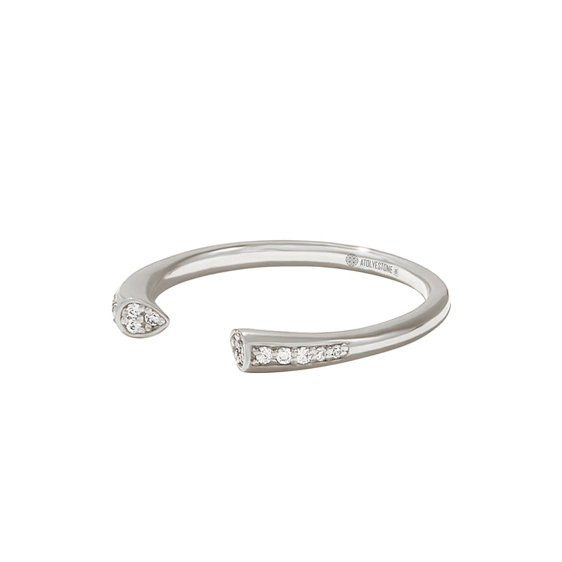 0.07 ctw Diamond Pave Open Cuff Stackable Ring - Solid White Gold