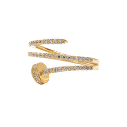 0.37 ctw Diamond Pave Wrap Around Nail Ring - Solid Yellow Gold