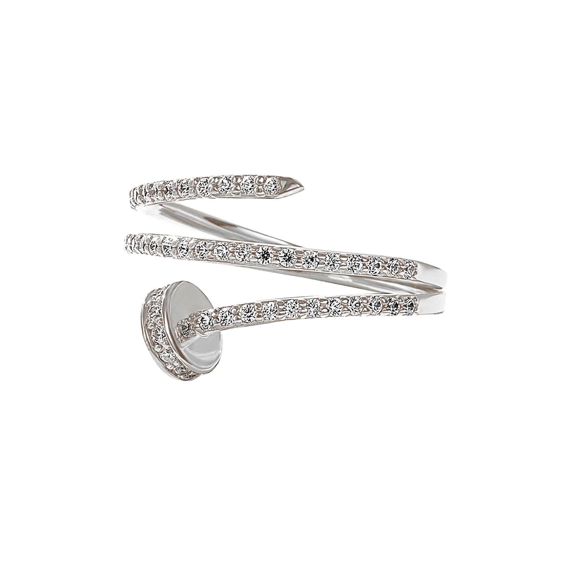 0.37 ctw Diamond Pave Wrap Around Nail Ring - Solid White Gold