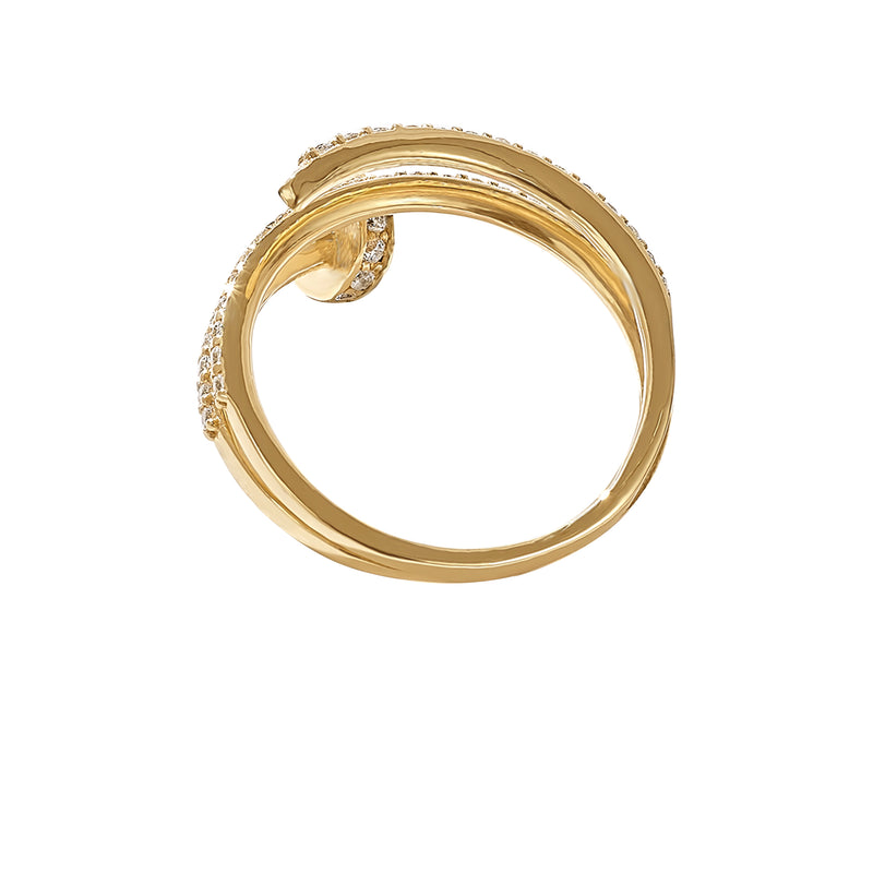 Real Gold Spiral Nail Ring Paved with 0.37 ctw White Diamonds
