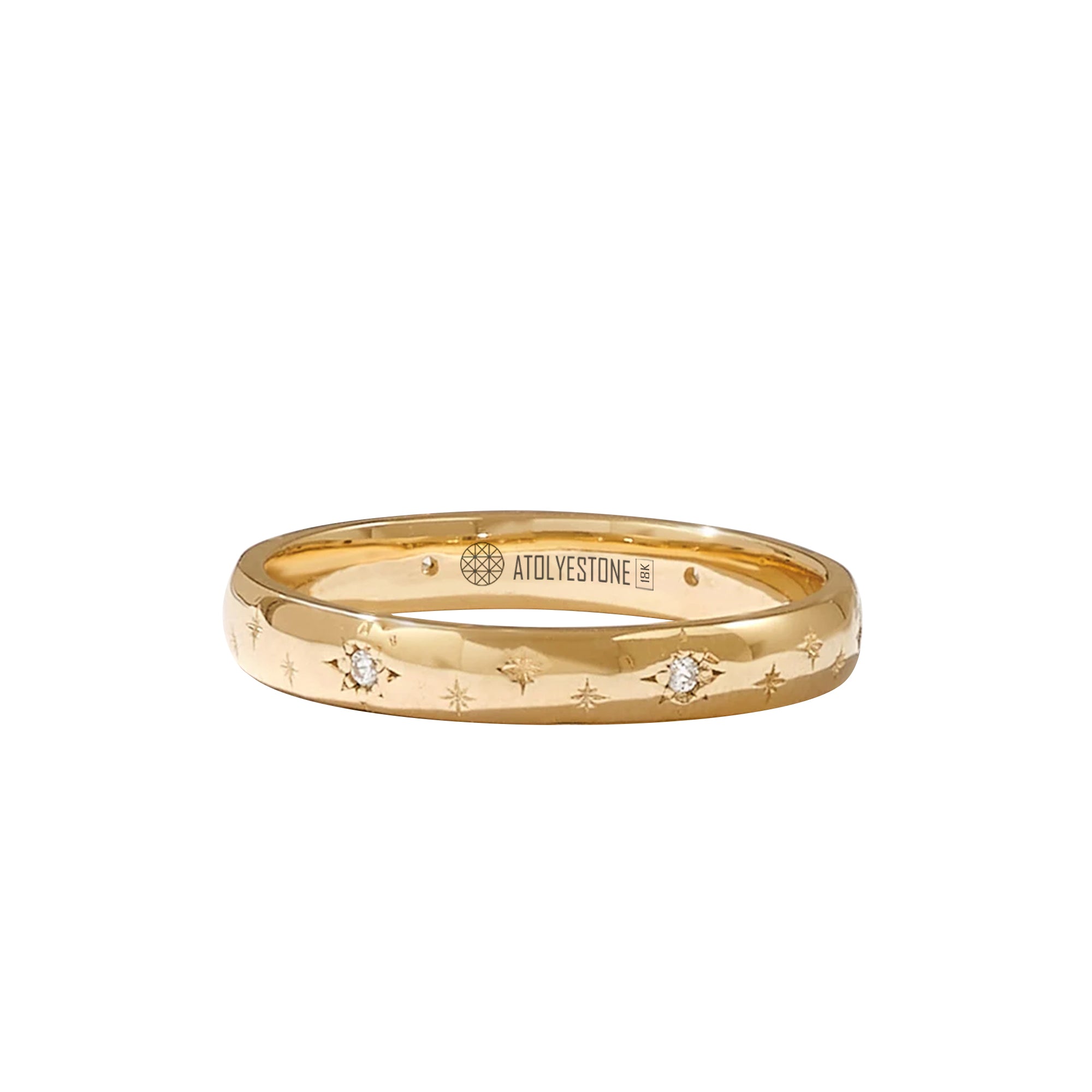 Women's Solid Yellow Gold 0.05 ctw Diamond Star Pave Band Ring