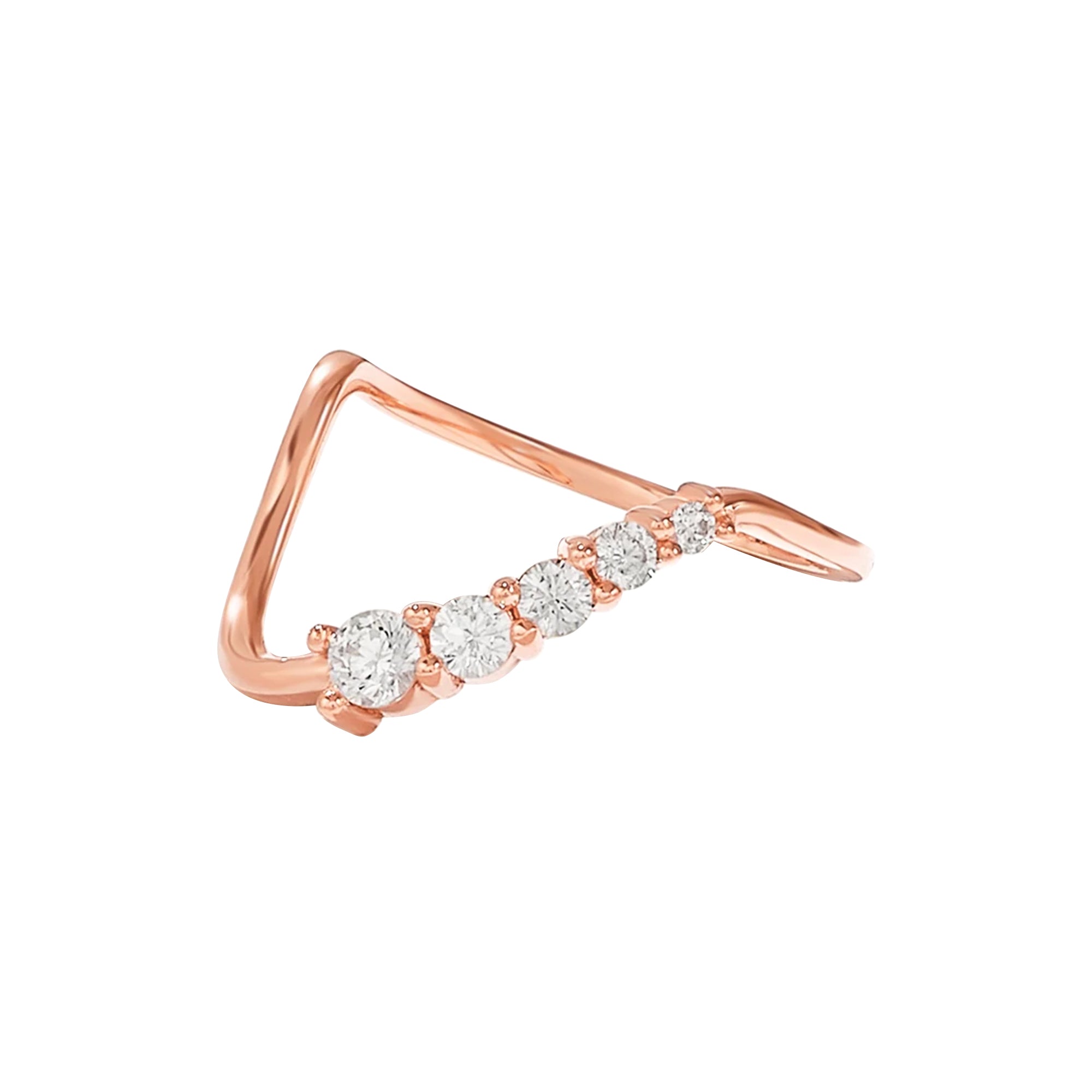 0.36 ctw White Diamond Wave Stacking Ring - Real Rose Gold