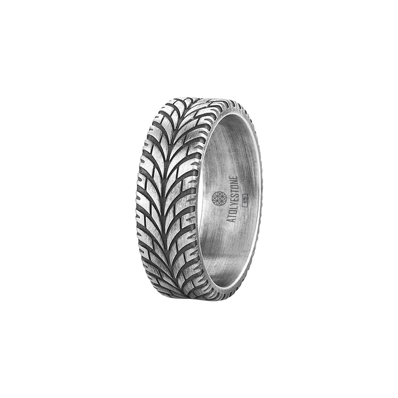 Men's Distressed Tire Tread Ring in 925 Sterling Silver