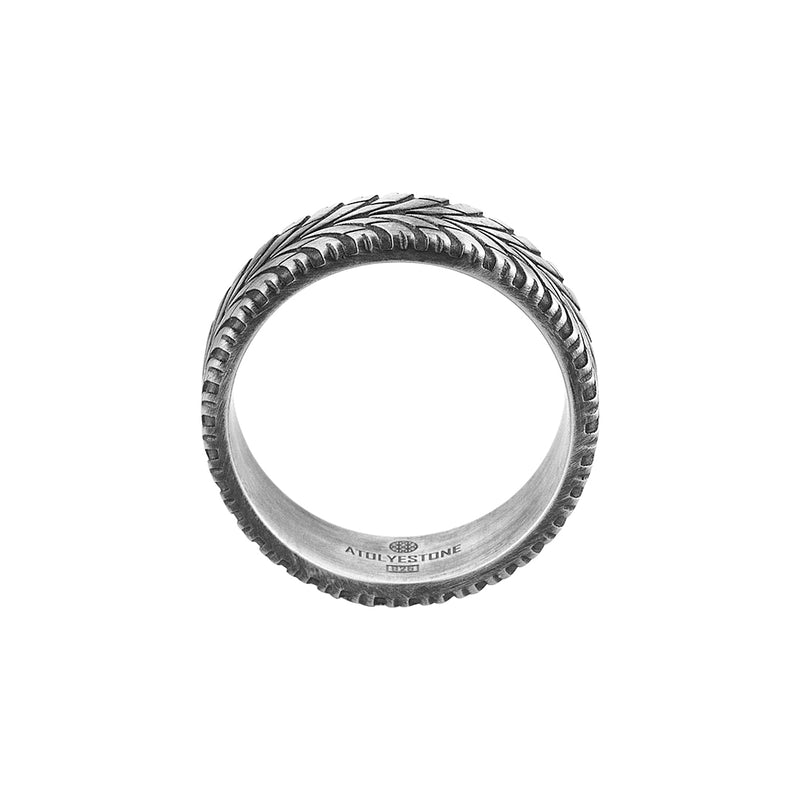 Men's Aged Silver Distressed Tire Tread Race Ring