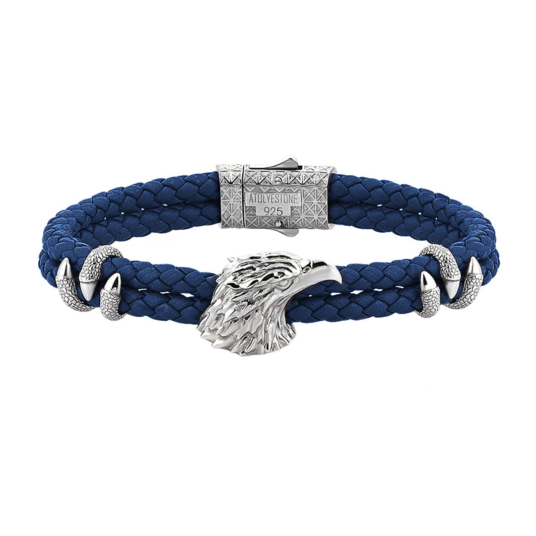 Men's Leather Bracelet with Silver Eagle Charm - Atolyestone