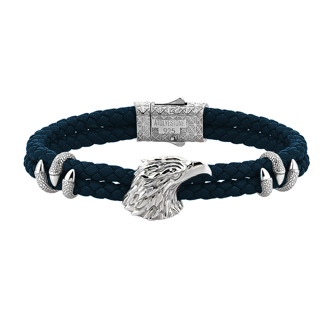 Eagle Leather Bracelet - Solid Silver - Navy Leather